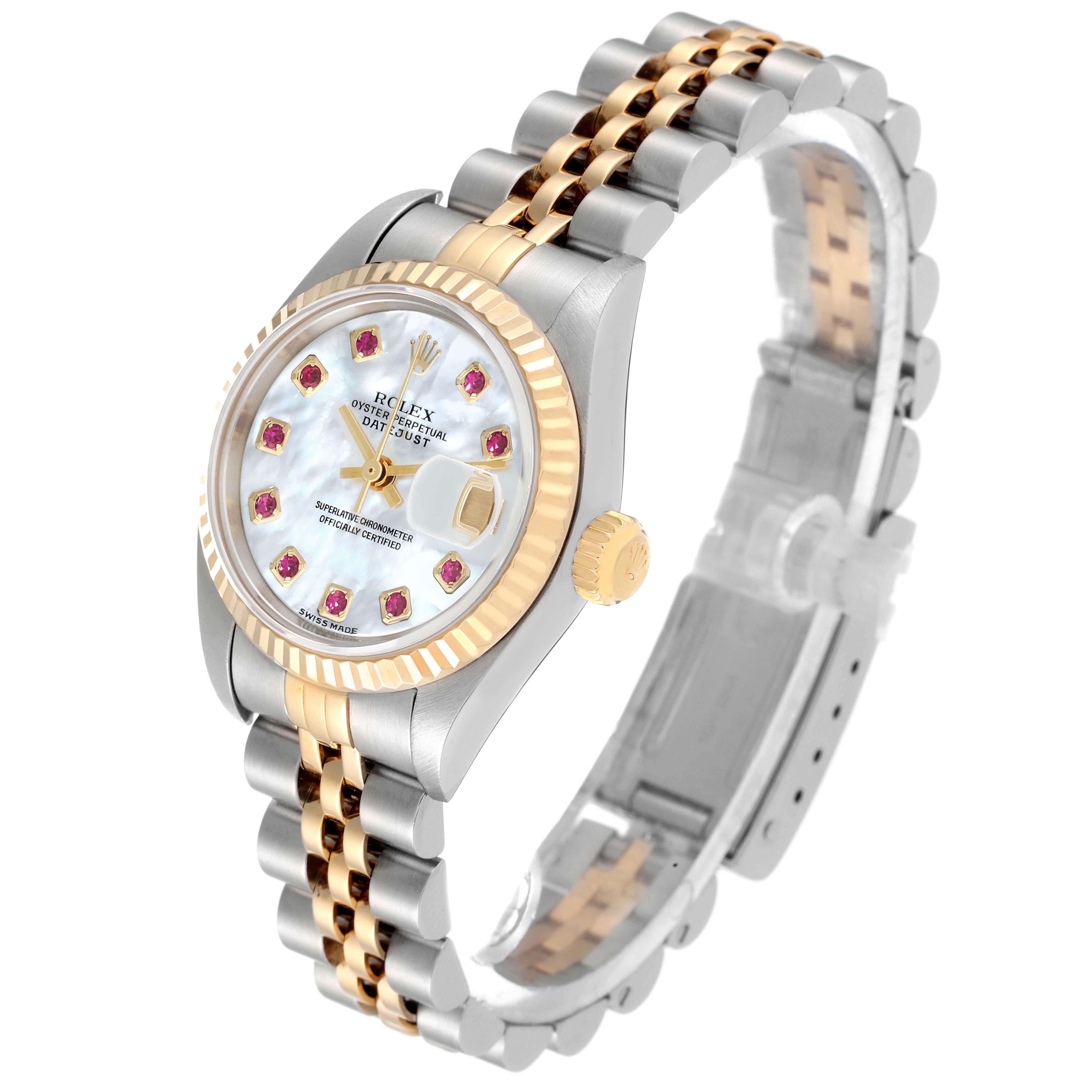 Rolex Datejust Damenuhr, Stahl Gelbgold Perlmutt Rubin Zifferblatt 1