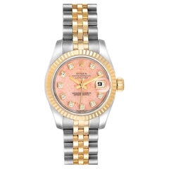 Rolex Datejust Stahl Gelbgold Rosa Koralle Diamant Zifferblatt Uhr 179173 Box Papiere