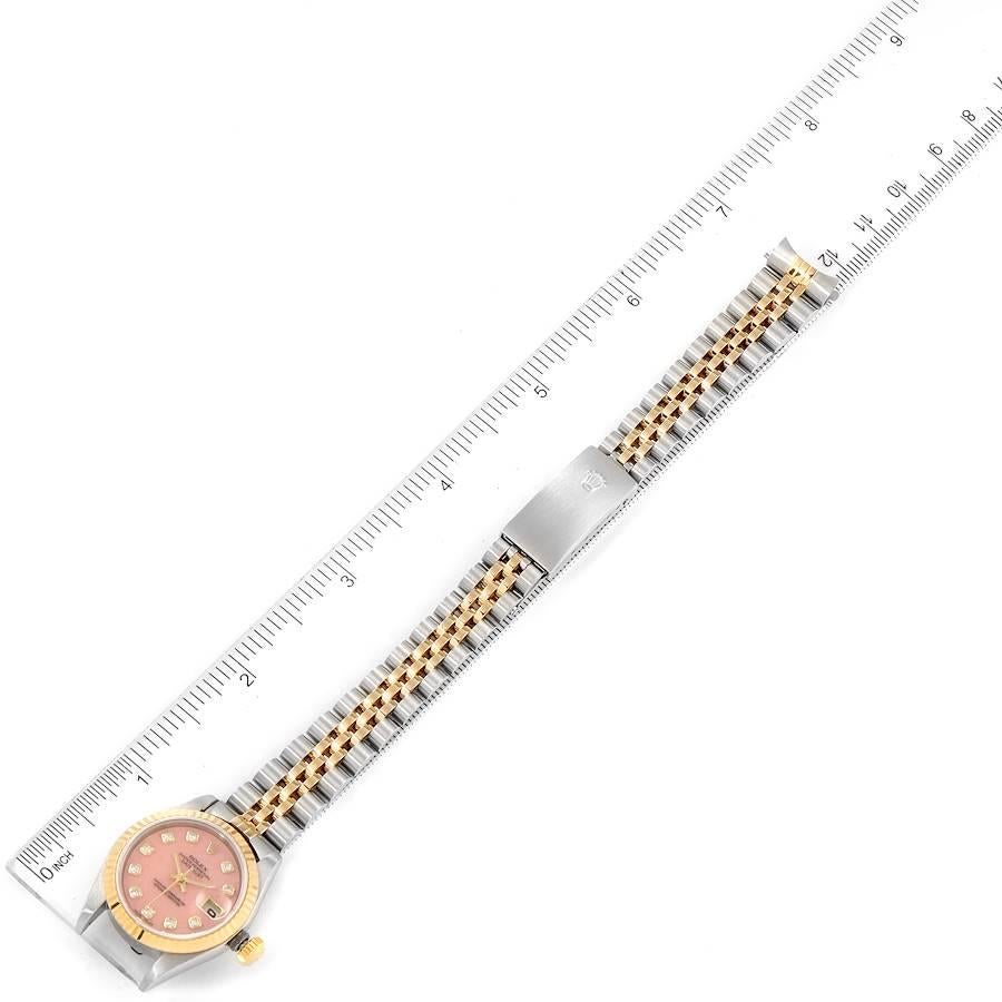 Rolex Datejust Stahl Gelbgold Rosa Koralle Diamant Zifferblatt Uhr 79173 Box Papiere im Angebot 6