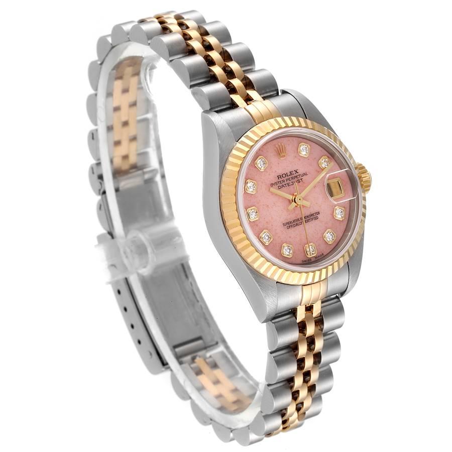 Rolex Datejust Stahl Gelbgold Rosa Koralle Diamant Zifferblatt Uhr 79173 Box Papiere im Zustand „Hervorragend“ im Angebot in Atlanta, GA