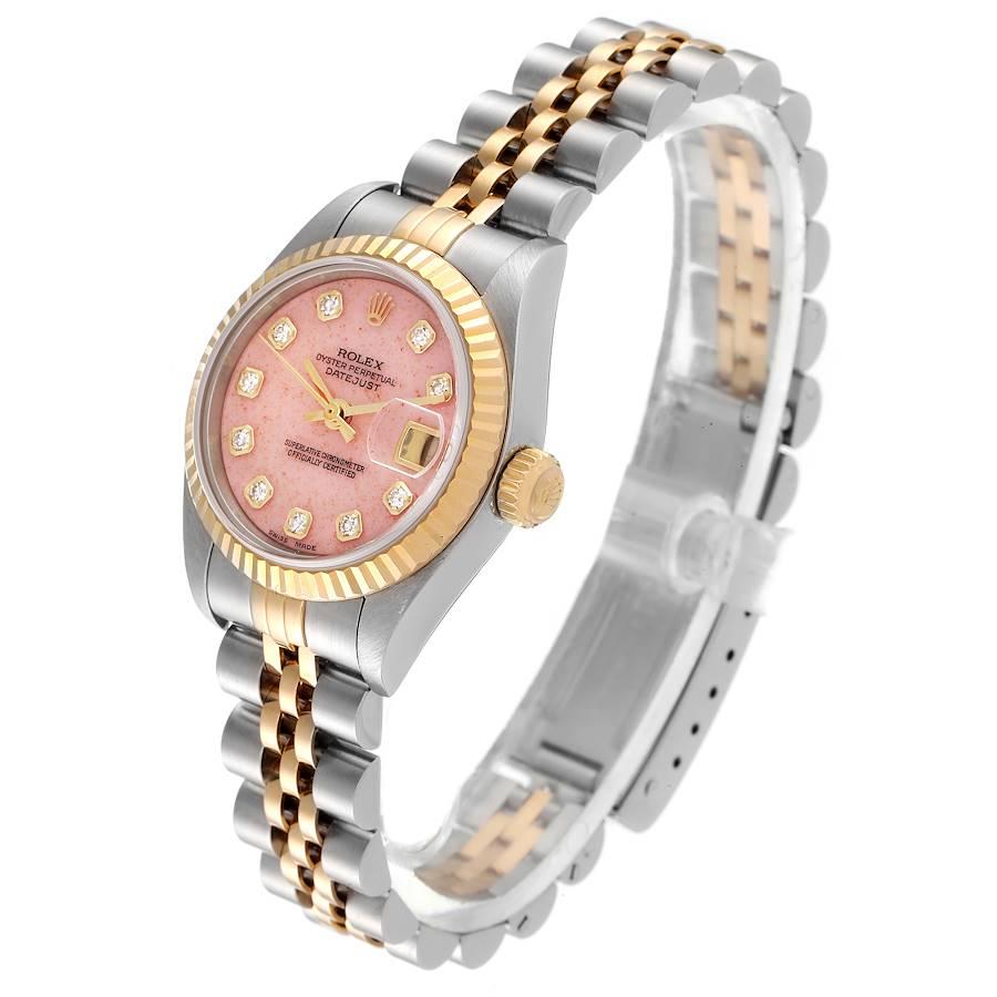 Rolex Datejust Stahl Gelbgold Rosa Koralle Diamant Zifferblatt Uhr 79173 Box Papiere Damen im Angebot