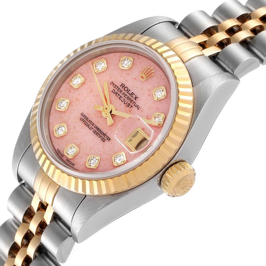 Rolex Datejust Stahl Gelbgold Rosa Koralle Diamant Zifferblatt Uhr 79173 Box Papiere im Angebot 1
