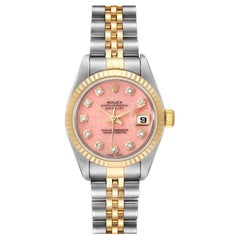 Rolex Datejust Stahl Gelbgold Rosa Koralle Diamant Zifferblatt Uhr 79173 Box Papiere