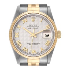Rolex Datejust Steel Yellow Gold Pyramid Dial Mens Watch 16233 Box Papers