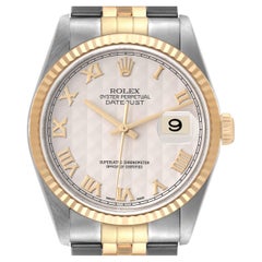 Rolex Datejust Steel Yellow Gold Pyramid Dial Mens Watch 16233 Box Papers