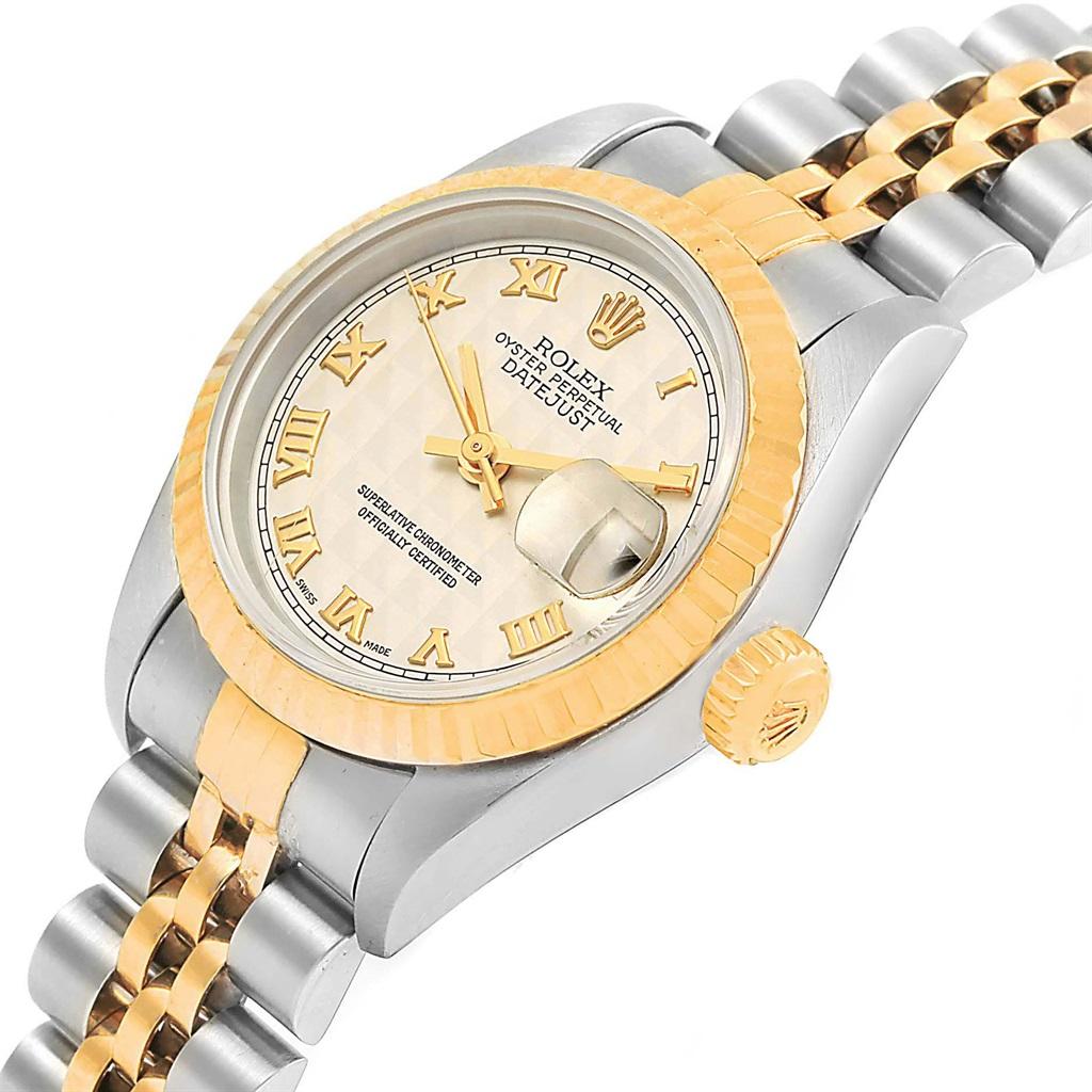Rolex Datejust Steel Yellow Gold Pyramid Roman Dial Ladies Watch 69173 In Excellent Condition In Atlanta, GA