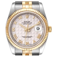 Rolex Datejust Steel Yellow Gold Pyramid Roman Dial Mens Watch 116233 Box Papers