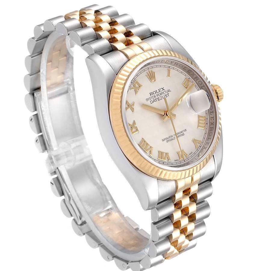 Rolex Datejust Steel Yellow Gold Pyramid Roman Dial Mens Watch 116233 In Excellent Condition In Atlanta, GA