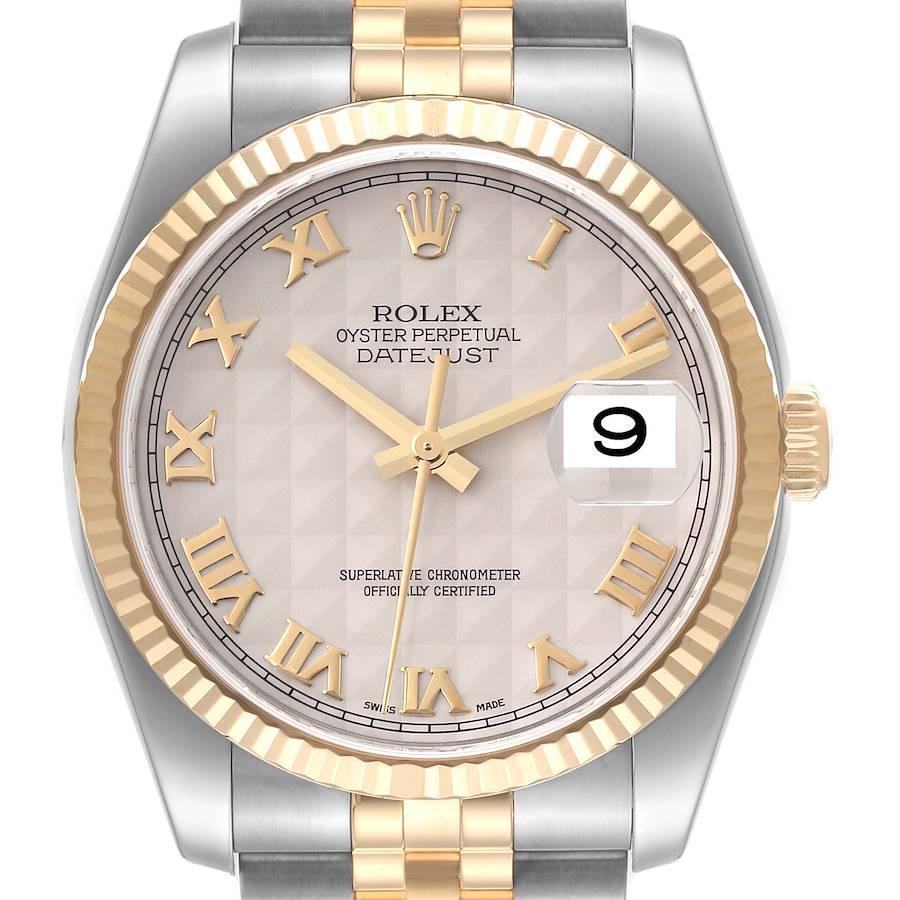 Rolex Datejust Steel Yellow Gold Pyramid Roman Dial Mens Watch 116233 For Sale