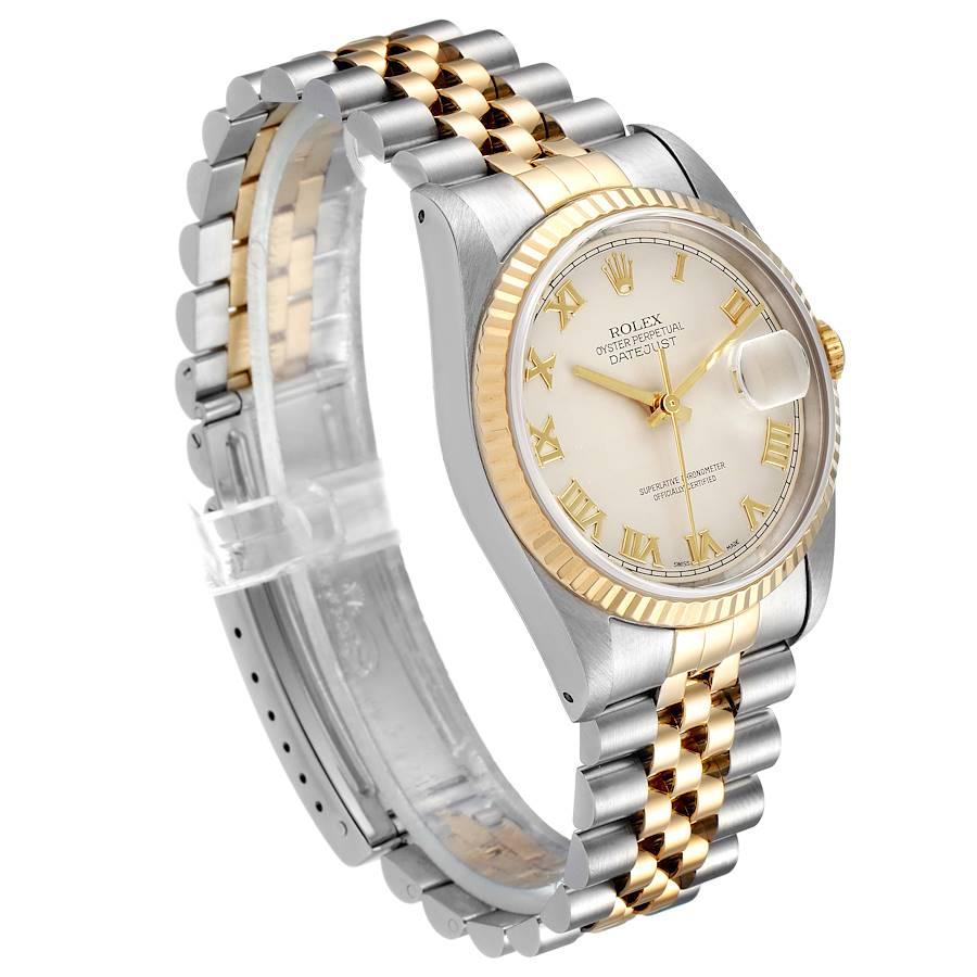 Rolex Datejust Steel Yellow Gold Pyramid Roman Dial Men's Watch 16233 In Good Condition In Atlanta, GA
