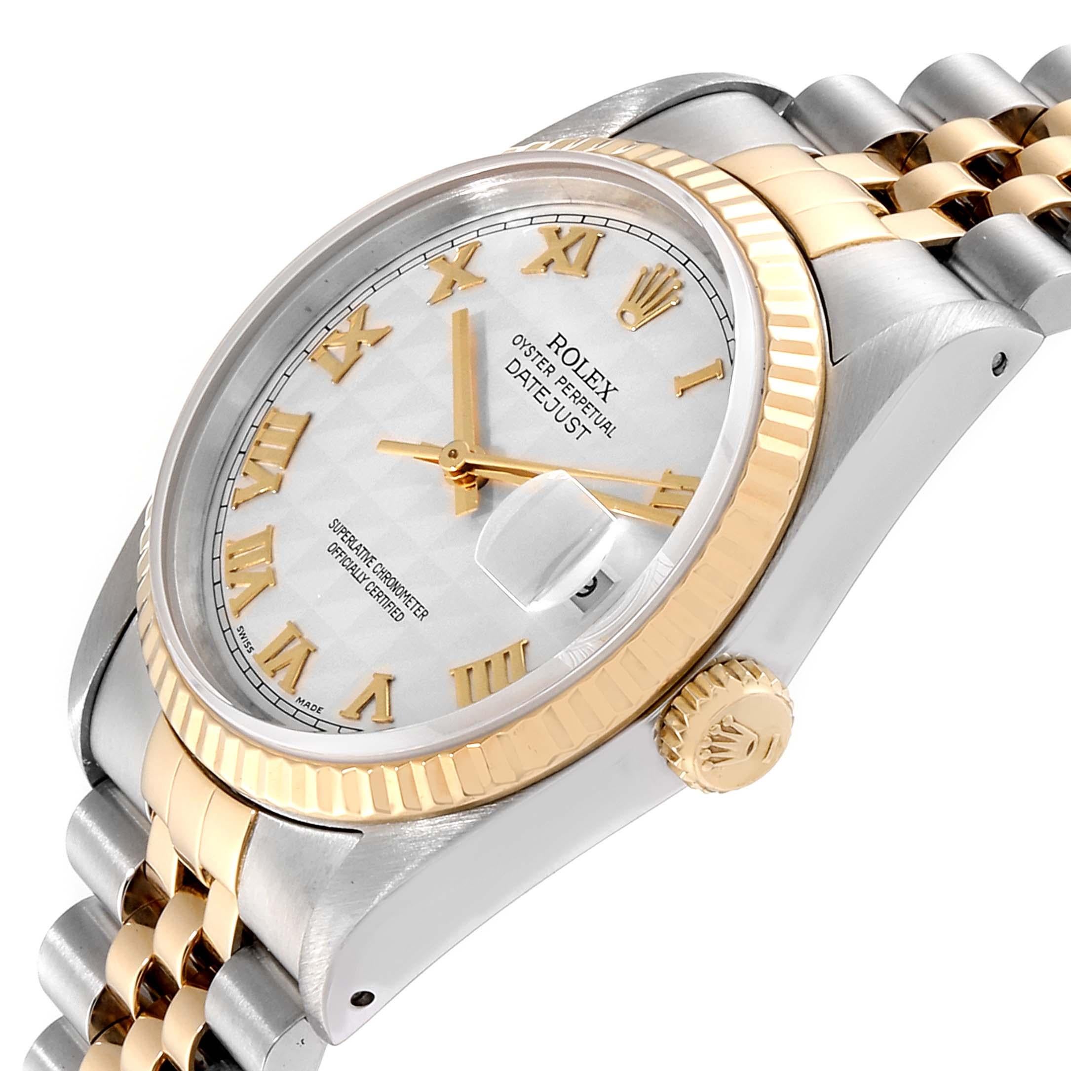 Rolex Datejust Steel Yellow Gold Pyramid Roman Dial Men's Watch 16233 For Sale 2