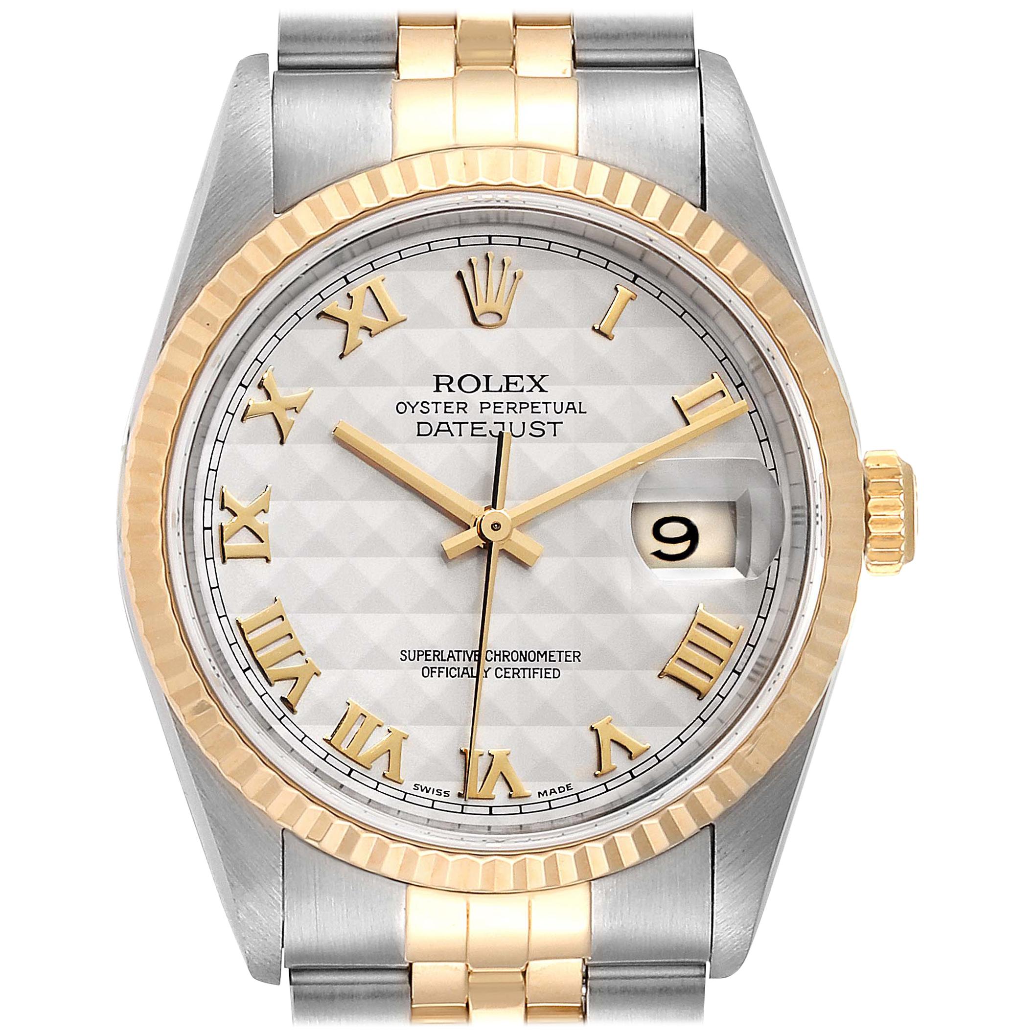 Rolex Datejust Steel Yellow Gold Pyramid Roman Dial Men's Watch 16233 For Sale