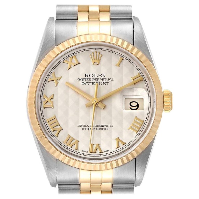 Rolex Datejust Steel Yellow Gold Pyramid Roman Dial Men S Watch For Sale At 1stdibs