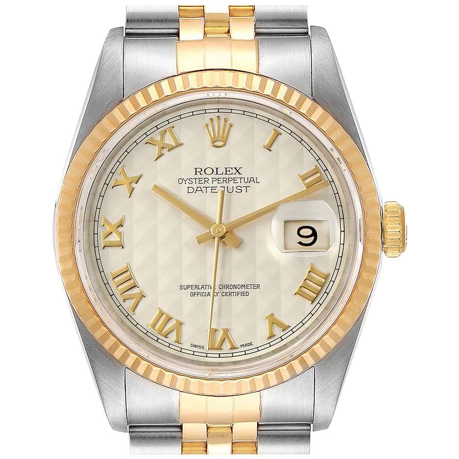 Rolex Datejust Steel Yellow Gold Pyramid Roman Dial Men's Watch 16233