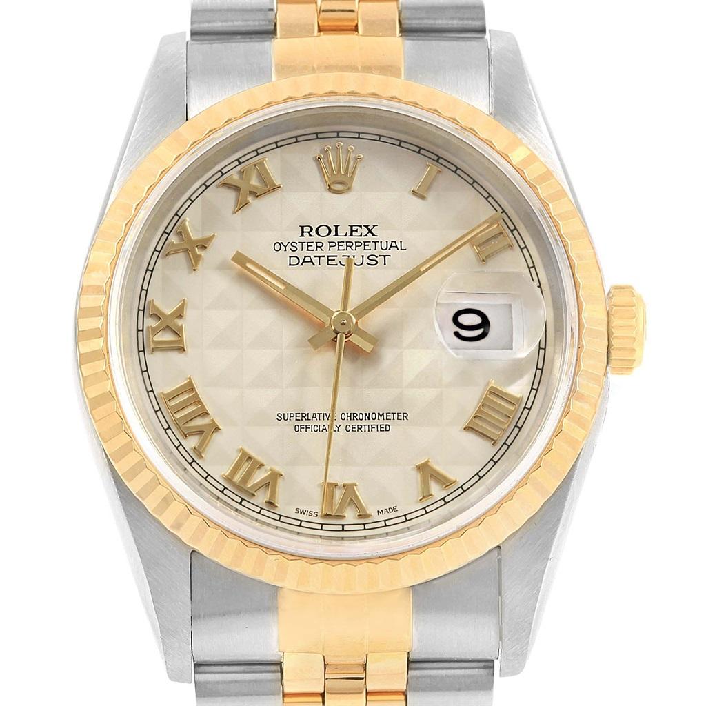 rolex datejust black pyramid roman dial 16233