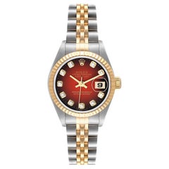 Rolex Datejust Steel Yellow Gold Red Vignette Diamond Watch 79173