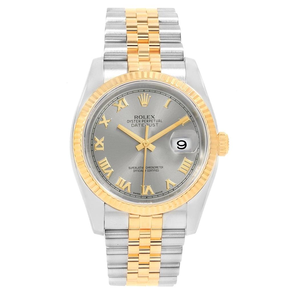 Rolex Datejust Steel Yellow Gold Rhodium Roman Dial Men's Watch 116233 For Sale 7