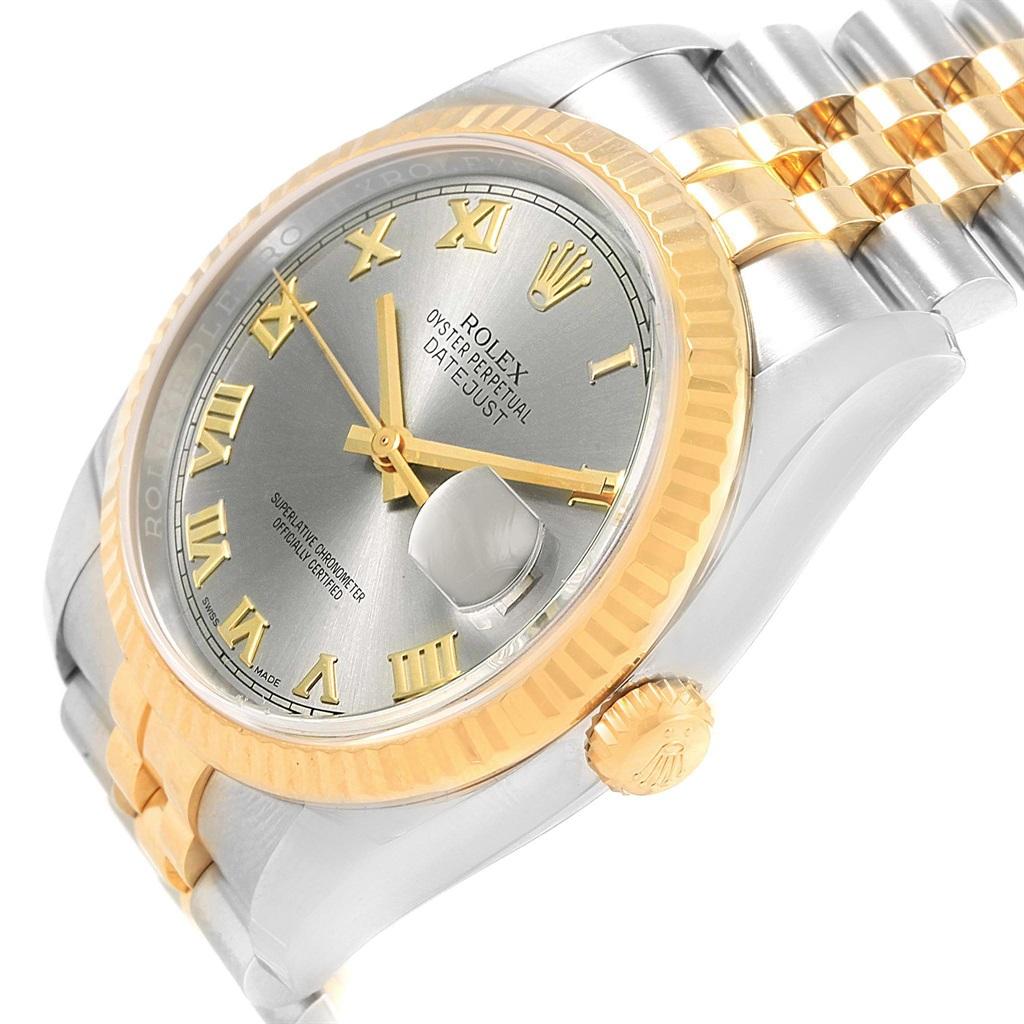 Rolex Datejust Steel Yellow Gold Rhodium Roman Dial Men's Watch 116233 For Sale 2