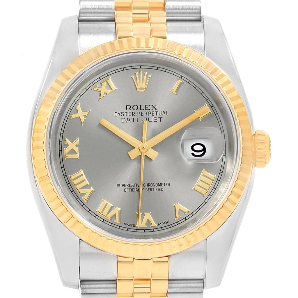 Rolex Datejust Steel Yellow Gold Rhodium Roman Dial Men's Watch 116233 For Sale 3