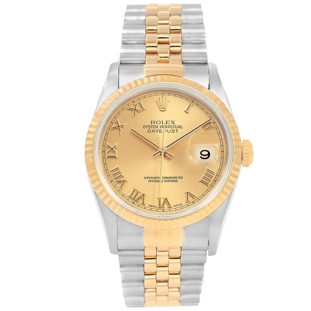 Rolex Datejust Steel Yellow Gold Roman Dial Men's Watch 16233 In Excellent Condition In Atlanta, GA