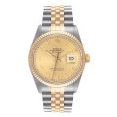 Rolex Datejust Steel Yellow Gold Roman Dial Vintage Mens Watch 16013