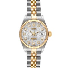 Rolex Datejust Steel Yellow Gold Silver Anniversary Diamond Dial Watch 79173