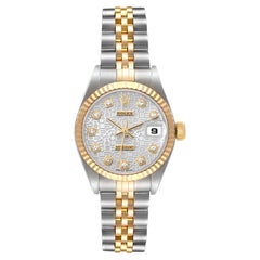 Rolex Datejust Steel Yellow Gold Silver Anniversary Diamond Dial Watch 79173