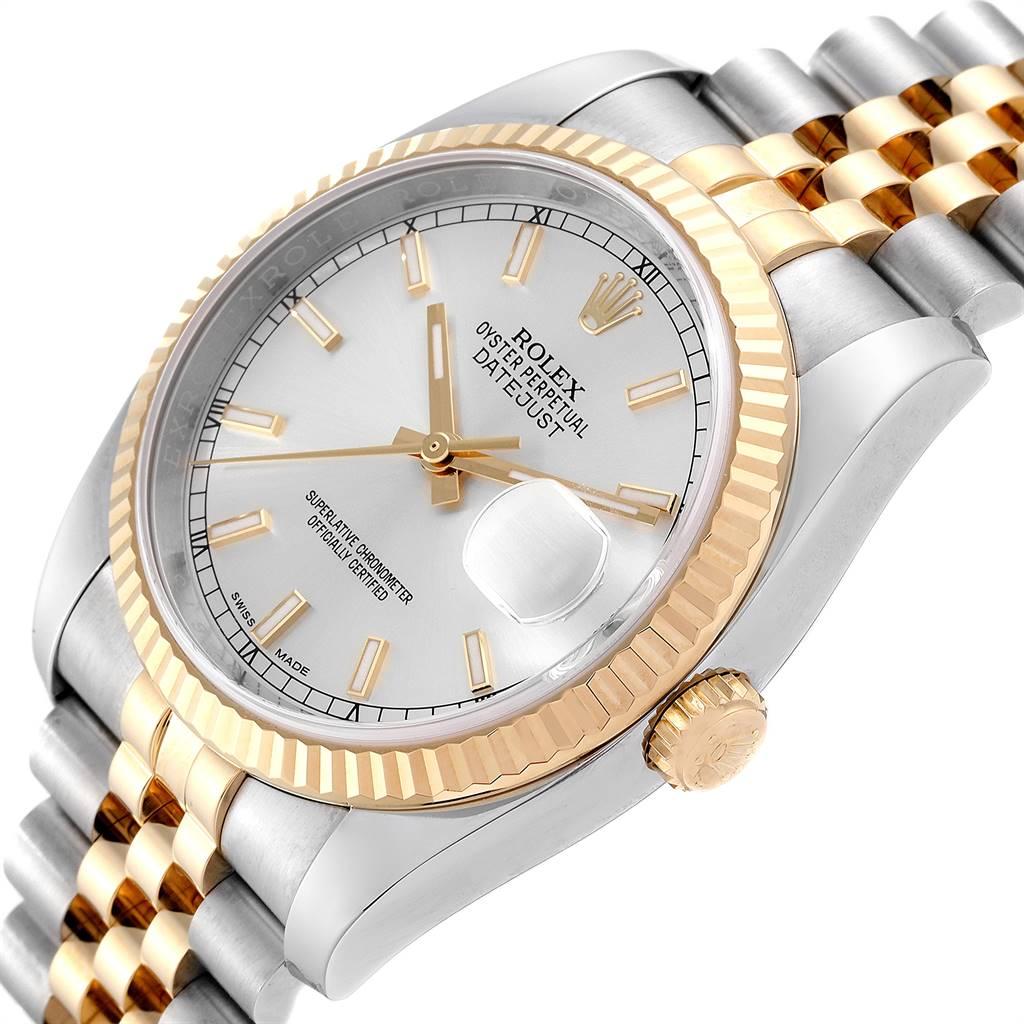 Rolex Datejust Steel Yellow Gold Silver Dial Men's Watch 116233 Box Card For Sale 2