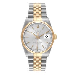 Rolex Datejust Steel Yellow Gold Silver Dial Mens Watch 16233 Box Papers