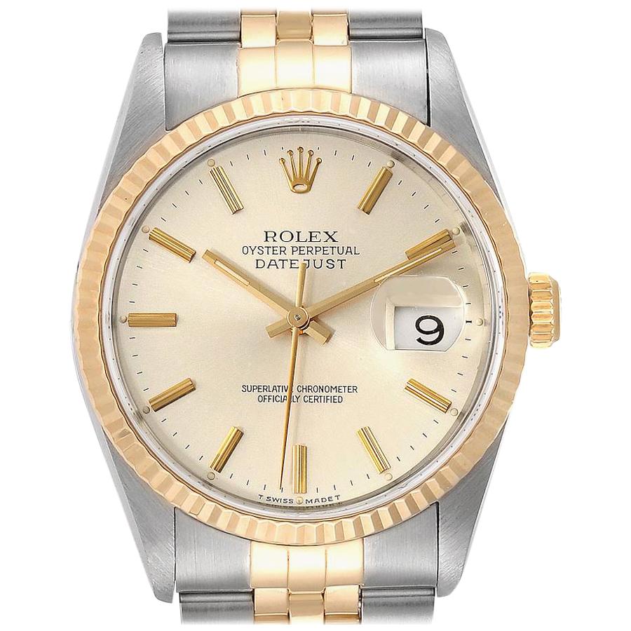 Rolex Datejust Steel Yellow Gold Silver Dial Men's Watch 16233 For Sale