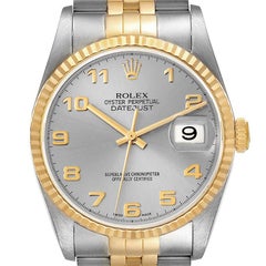 Rolex Datejust Steel Yellow Gold Silver Dial Mens Watch 16233