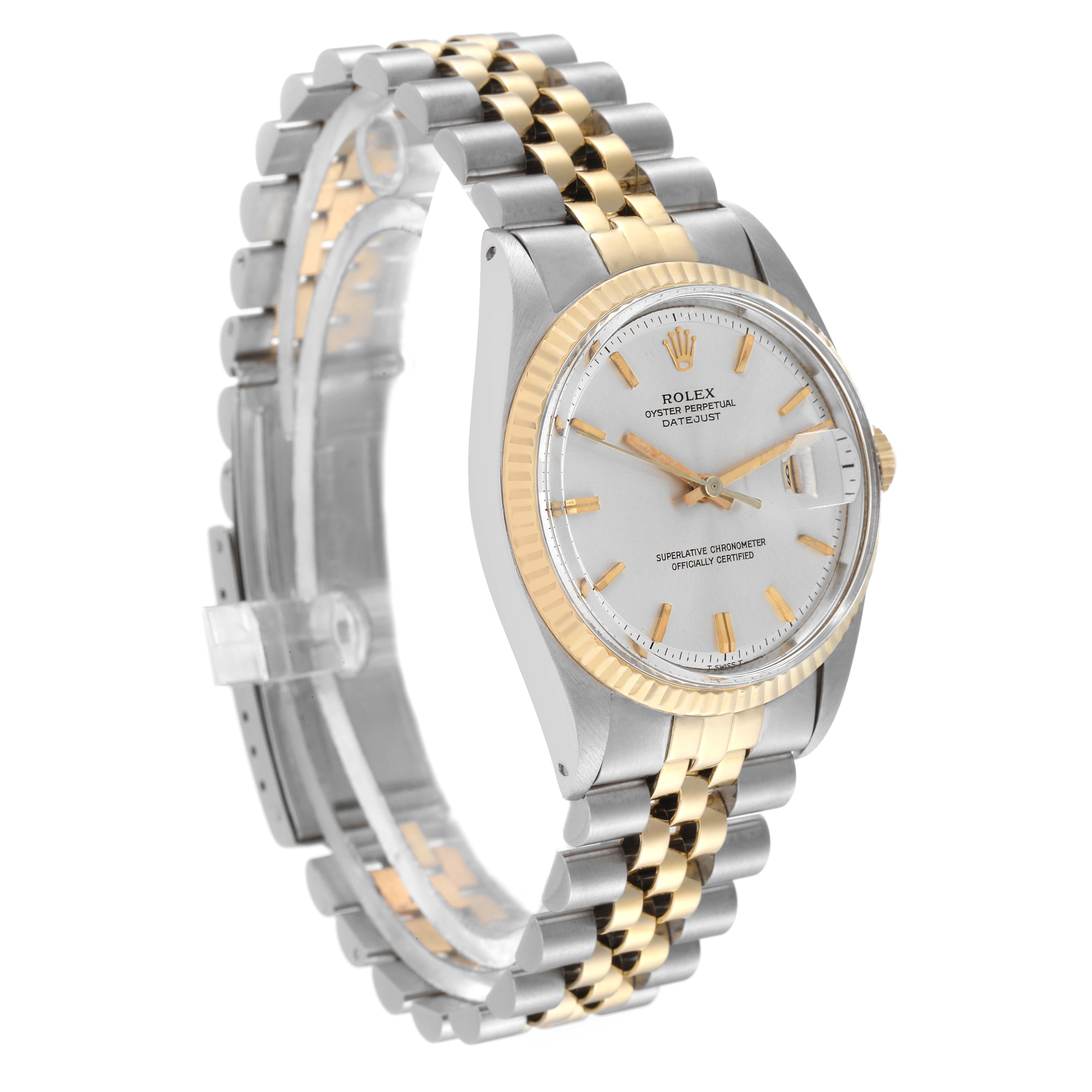 Rolex Datejust Steel Yellow Gold Silver Dial Vintage Mens Watch 1601 Box Papers In Good Condition In Atlanta, GA