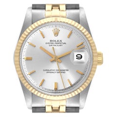 Rolex Datejust Steel Yellow Gold Silver Dial Vintage Mens Watch 1601 Box Papers