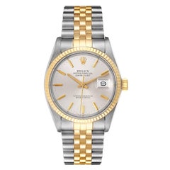 Rolex Datejust Steel Yellow Gold Silver Dial Vintage Mens Watch 16013 Box Papers