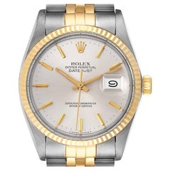 Rolex Datejust Steel Yellow Gold Silver Dial Vintage Mens Watch 16013 Box Papers
