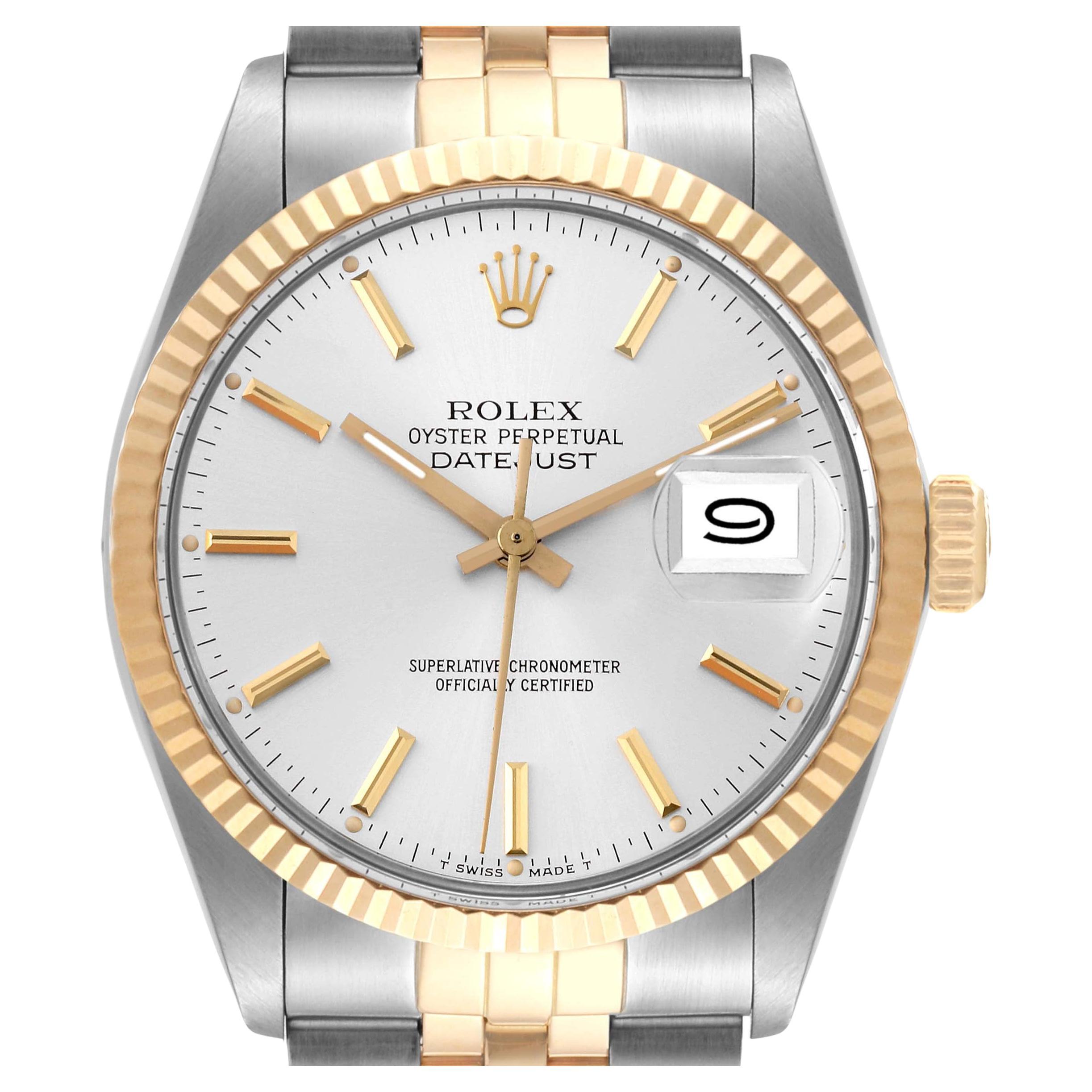 Rolex Datejust Steel Yellow Gold Silver Dial Vintage Mens Watch 16013