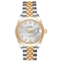 Rolex Datejust Steel Yellow Gold Silver Diamond Dial Ladies Watch 279163