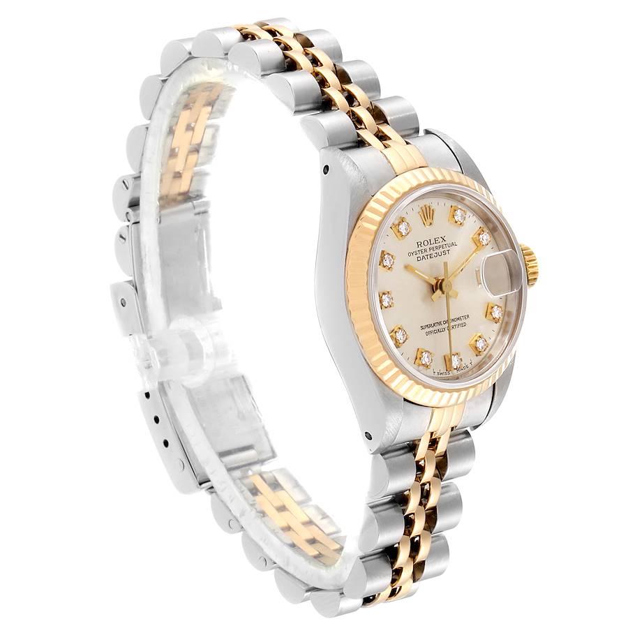 Rolex Datejust Steel Yellow Gold Silver Diamond Dial Ladies Watch 69173 In Good Condition In Atlanta, GA