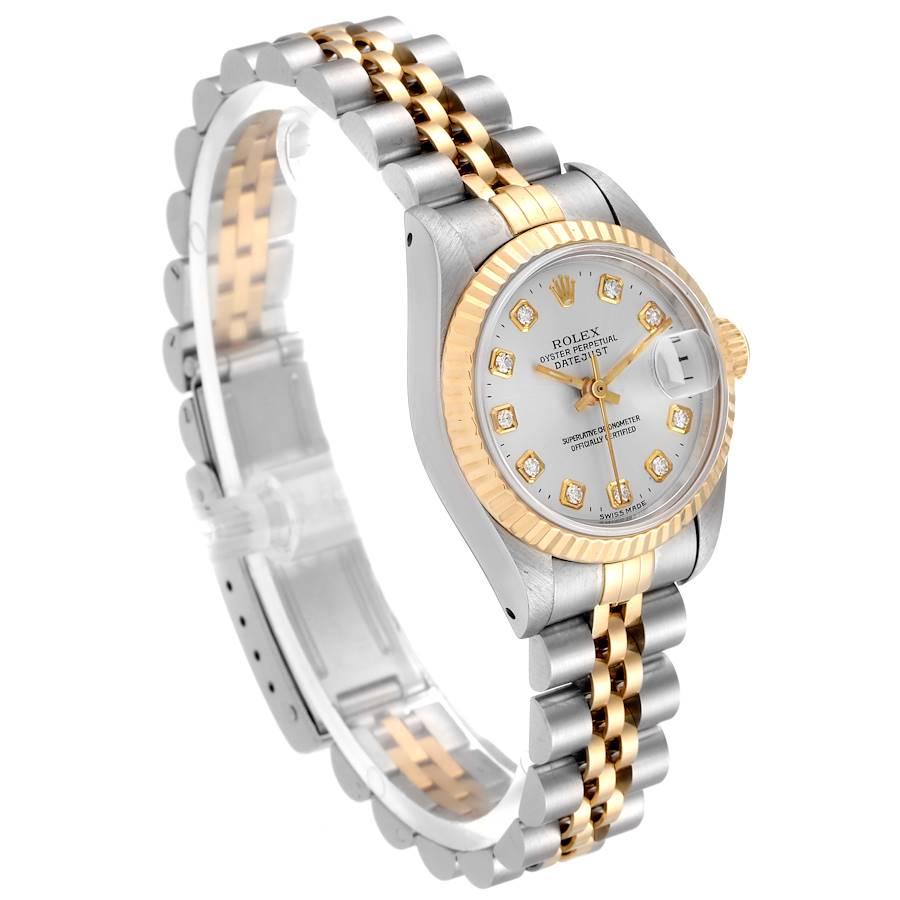 Rolex Datejust Steel Yellow Gold Silver Diamond Dial Ladies Watch 69173 In Excellent Condition In Atlanta, GA