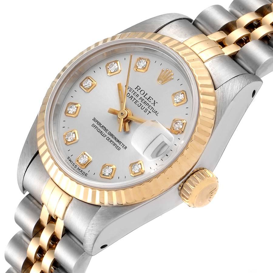 Rolex Datejust Steel Yellow Gold Silver Diamond Dial Ladies Watch 69173 1