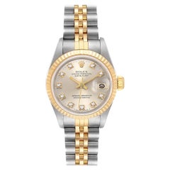 Rolex Datejust Steel Yellow Gold Silver Diamond Dial Ladies Watch 69173