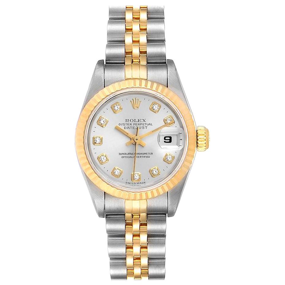 Rolex Datejust Steel Yellow Gold Silver Diamond Dial Ladies Watch 69173