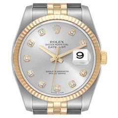 Rolex Datejust Steel Yellow Gold Silver Diamond Dial Mens Watch 116233 Box Card