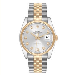 Rolex Datejust Steel Yellow Gold Silver Diamond Dial Mens Watch 116233