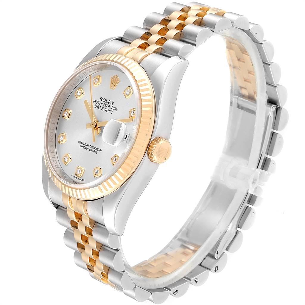 Rolex Datejust Steel Yellow Gold Silver Diamond Dial Men's Watch 116233 In Excellent Condition In Atlanta, GA