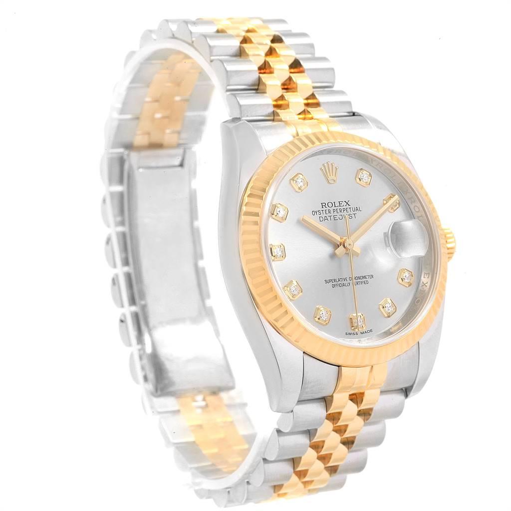Rolex Datejust Steel Yellow Gold Silver Diamond Dial Men's Watch 116233 In Good Condition In Atlanta, GA