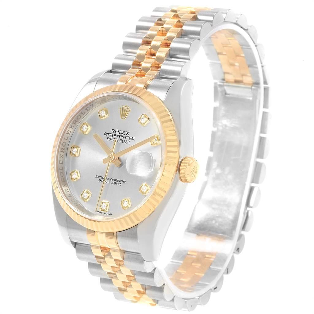 Rolex Datejust Steel Yellow Gold Silver Diamond Dial Men's Watch 116233 1