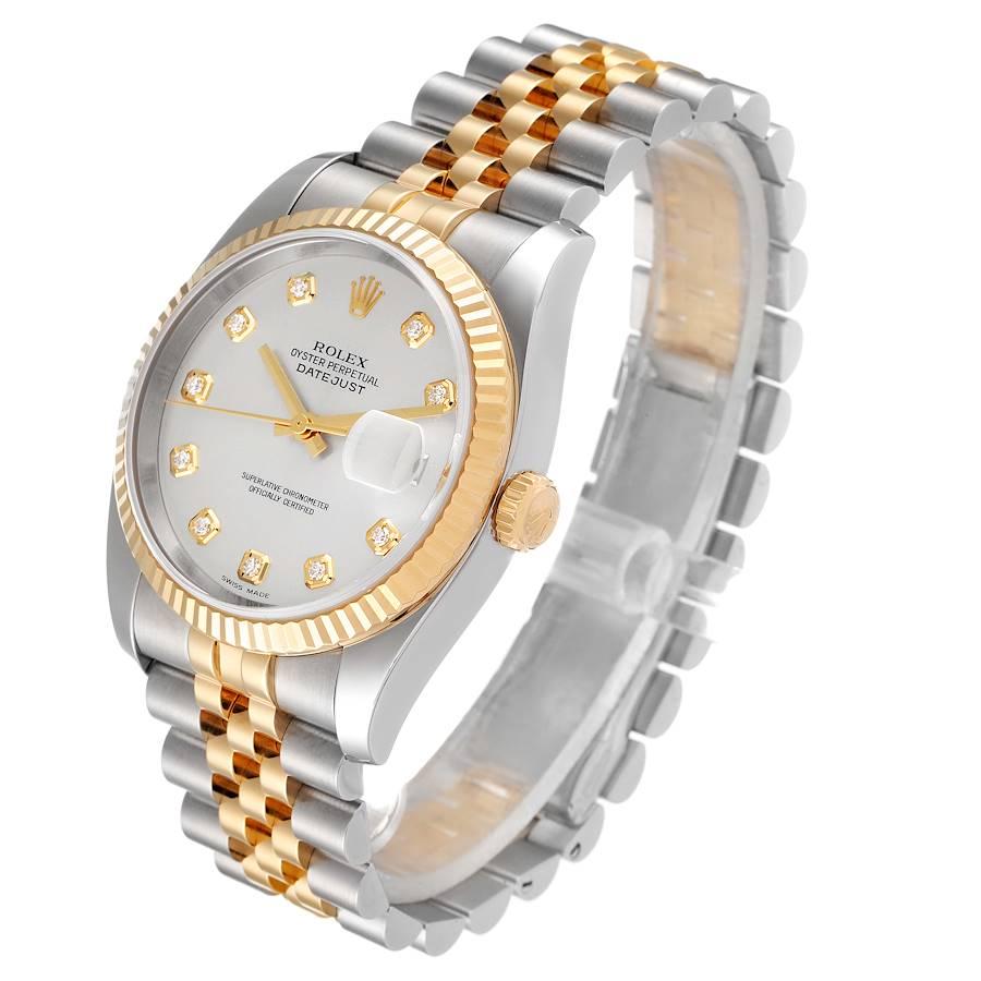 Rolex Datejust Steel Yellow Gold Silver Diamond Dial Mens Watch 116233 In Excellent Condition For Sale In Atlanta, GA