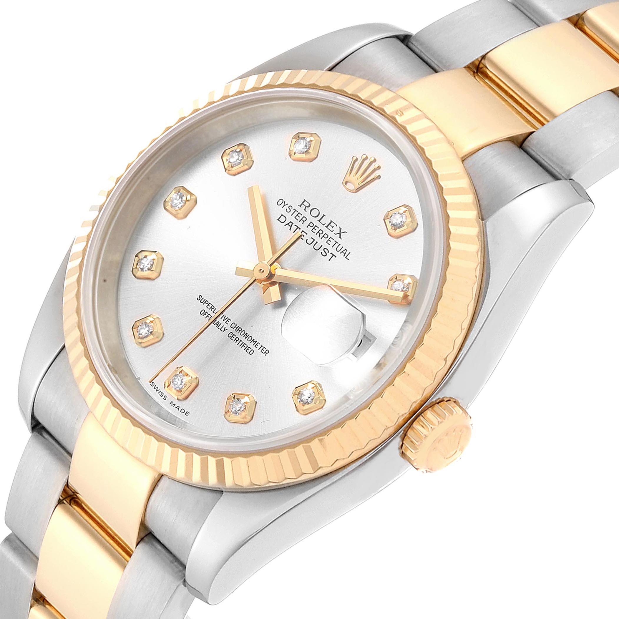 Rolex Datejust Steel Yellow Gold Silver Diamond Dial Men's Watch 116233 2