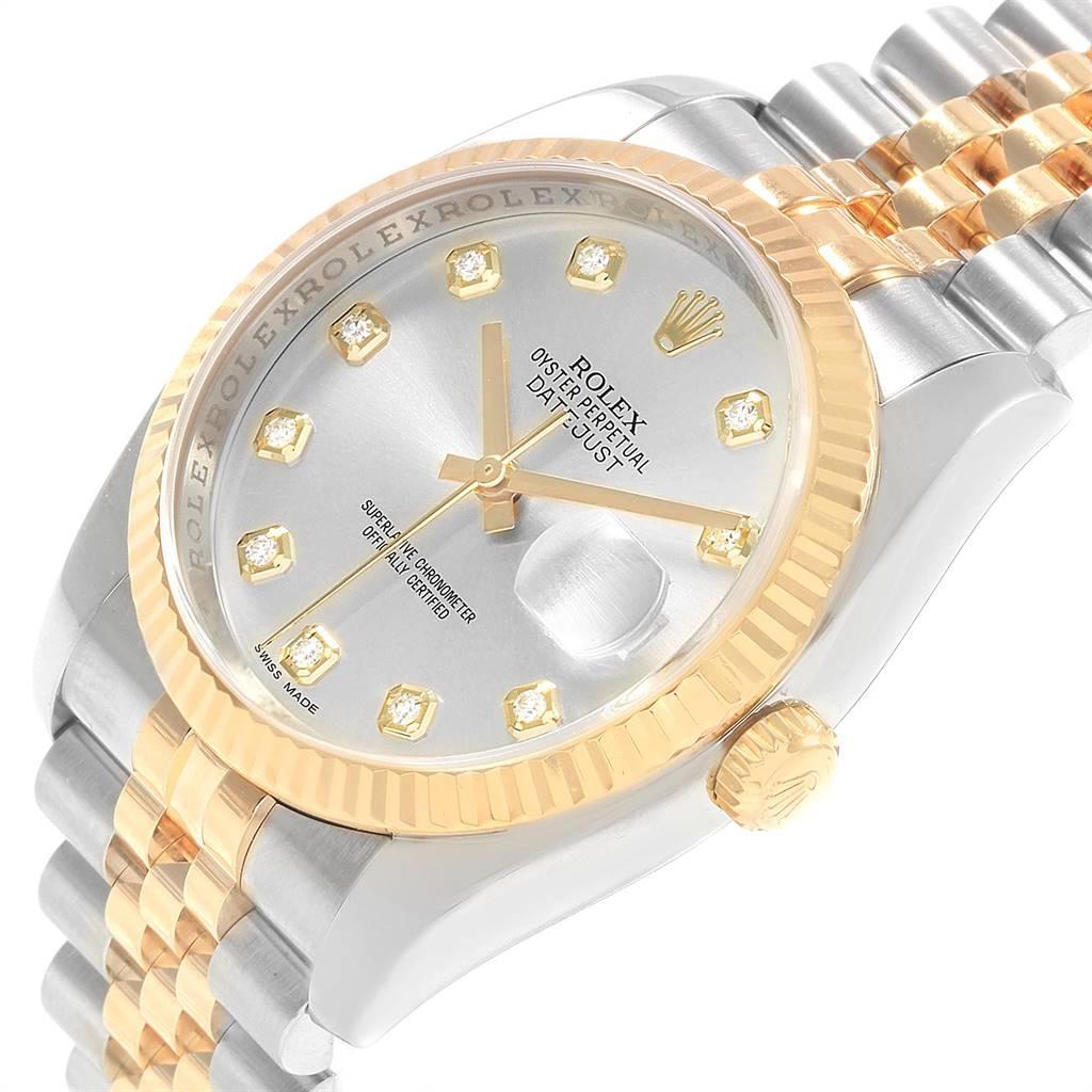 Rolex Datejust Steel Yellow Gold Silver Diamond Dial Men's Watch 116233 2